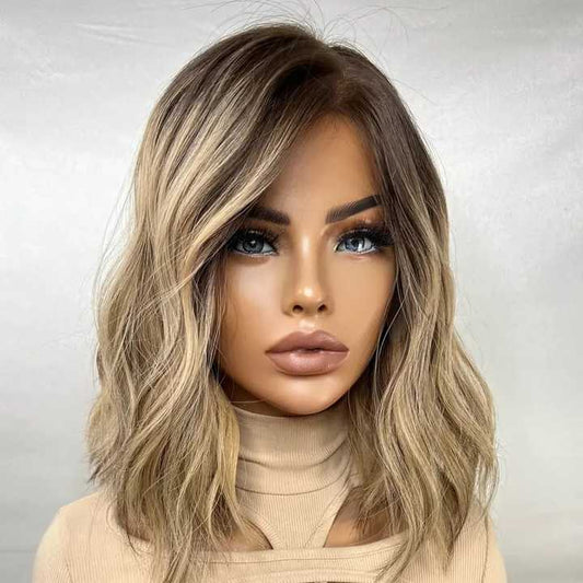 8-14 Inch Blonde Highlighted Colorful Body Waves Short Wigs