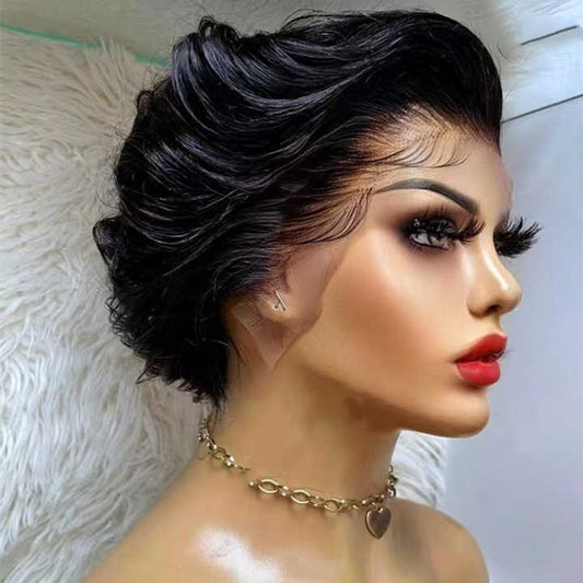Fashion Invisible Swiss Lace Cheap Pixie Short Wigs