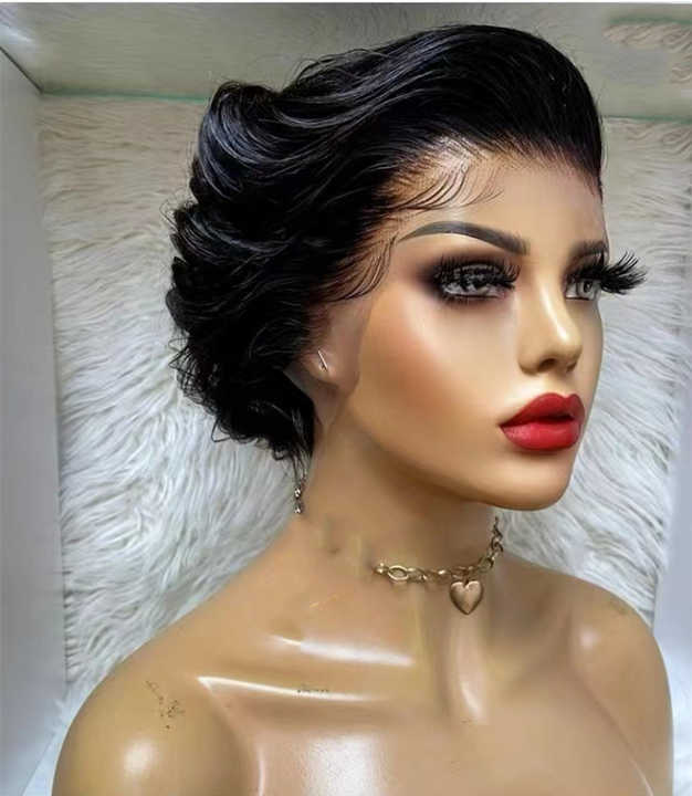 Fashion Invisible Swiss Lace Cheap Pixie Short Wigs