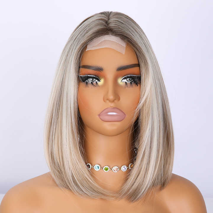 Lace Brown Smooth Natural Short Straight Hair Points Imported Silk Chemical Fiber