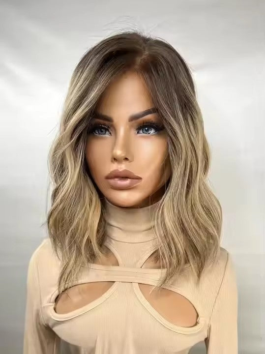 8-14 Inch Blonde Highlighted Colorful Body Waves Short Wigs